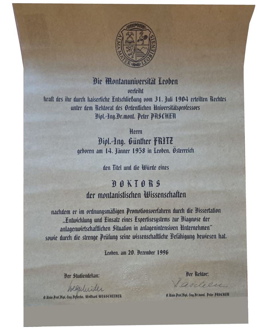 Titel und Würde | Dr. mont Günther Fritz | Montanuniversität Leoben