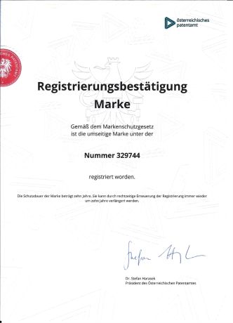 Urkunde des Patentamtes für den Markenschutz für Quantenintelligenz®